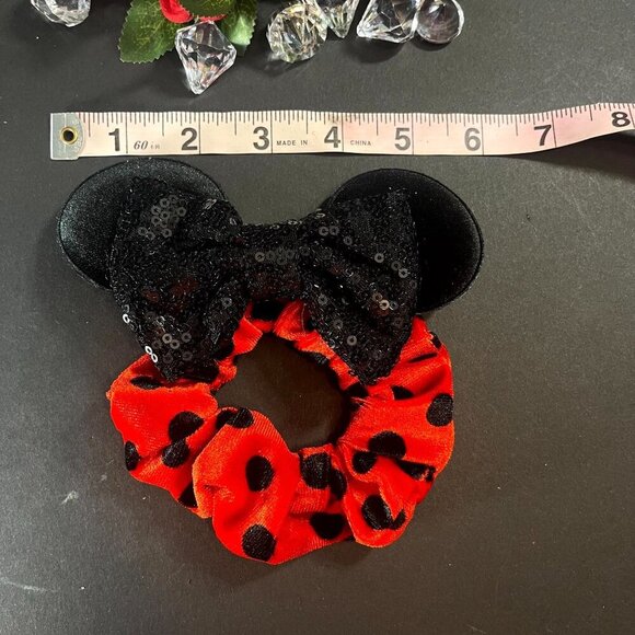 Minnie Mouse Hair Scrunchies Polka Dot Hair Rubber Band Velvet Ears Sequins - Picture 5 of 8